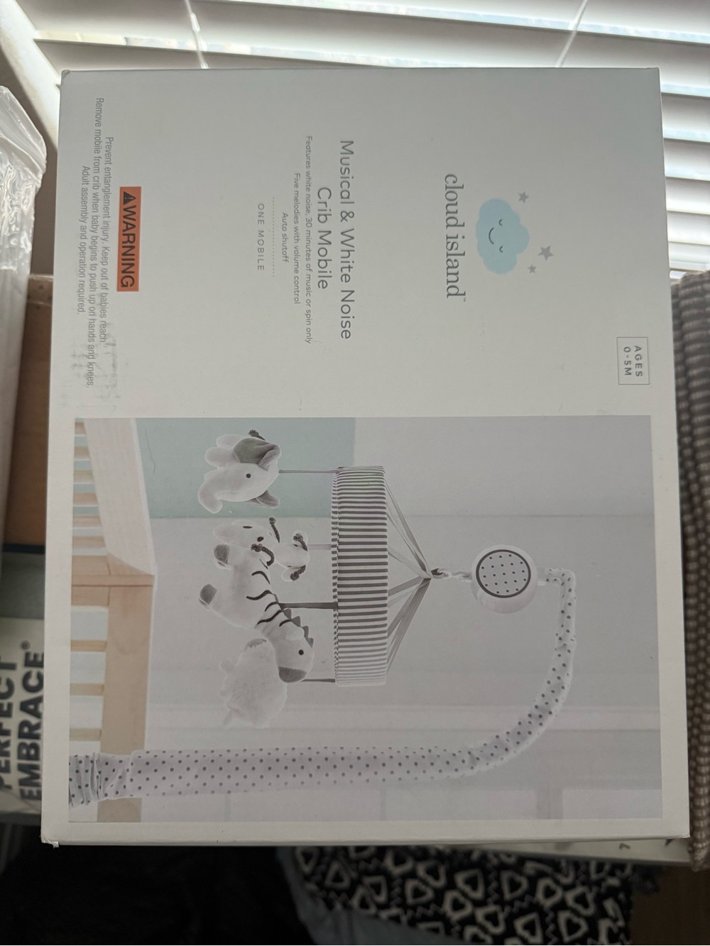 cloud island White and Gray Plush Musical Crib Mobile